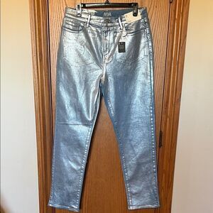 a.n.a Metallic Silver Slim Straight Leg Jeans NWT Size 12 High-Rise Denim Pants